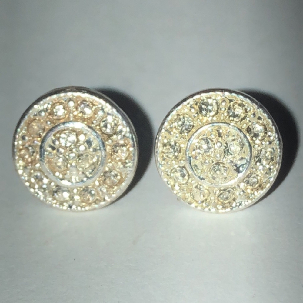 Silver Tone CZ Rhinestone Round Stud Boho Pierced Earrings